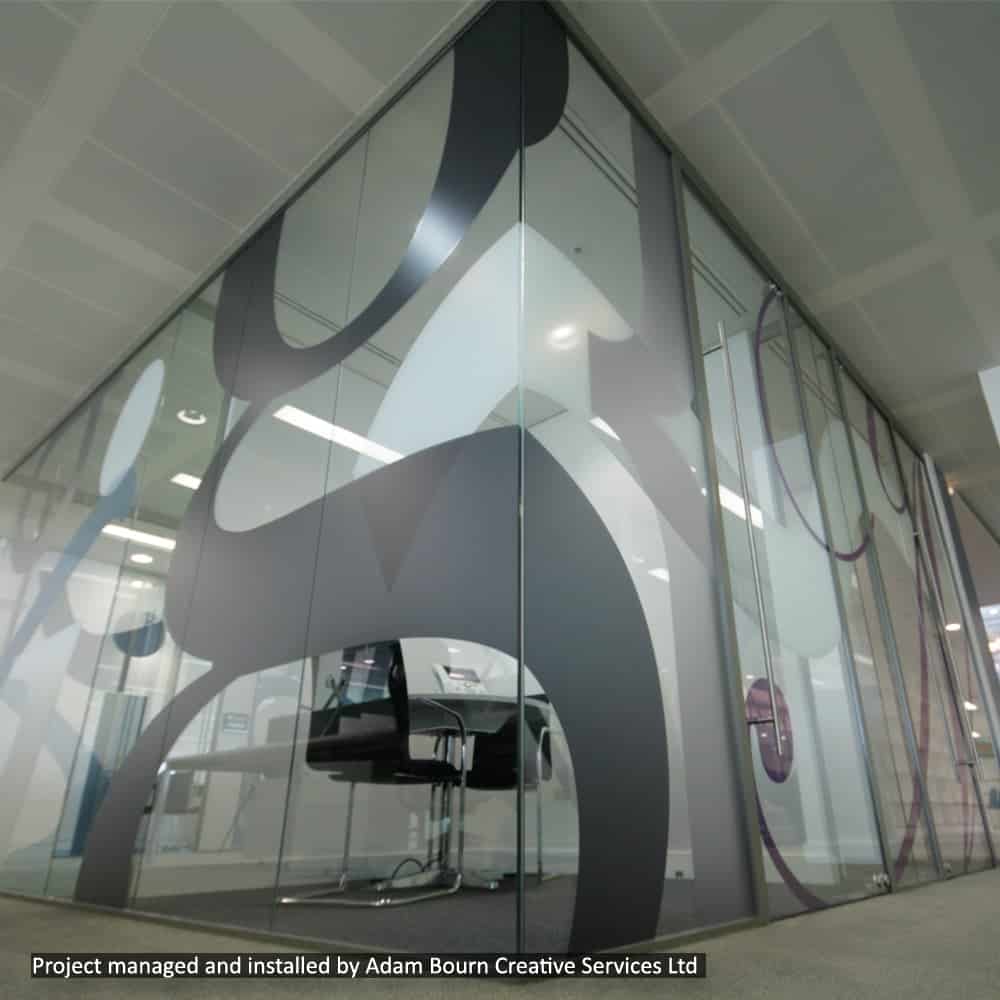 Office window graphics and glass manifestation